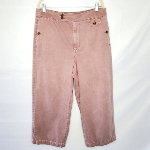 American Eagle Wide Leg Cropped Jeans Size 16 Hi-Rise Sailor Tan Cotton Neutral - Picture 1 of 15